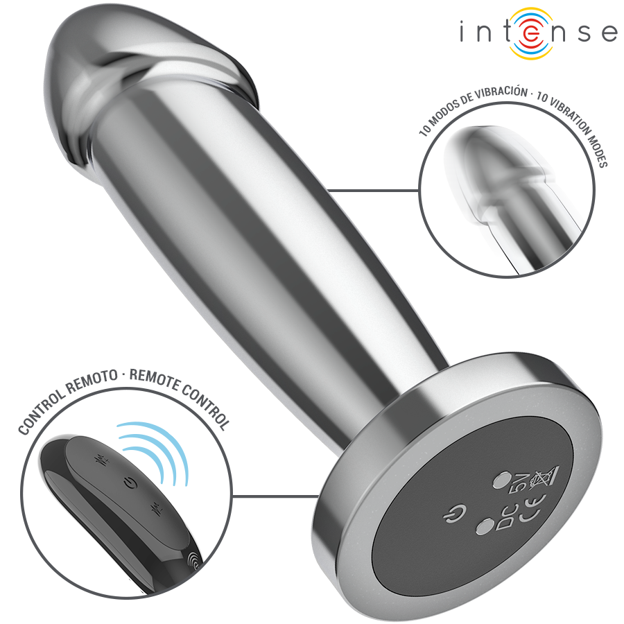 INTENSE - ANALPLUG 10 VIBRATIONER METALDILDO MED FJERNBETJENING