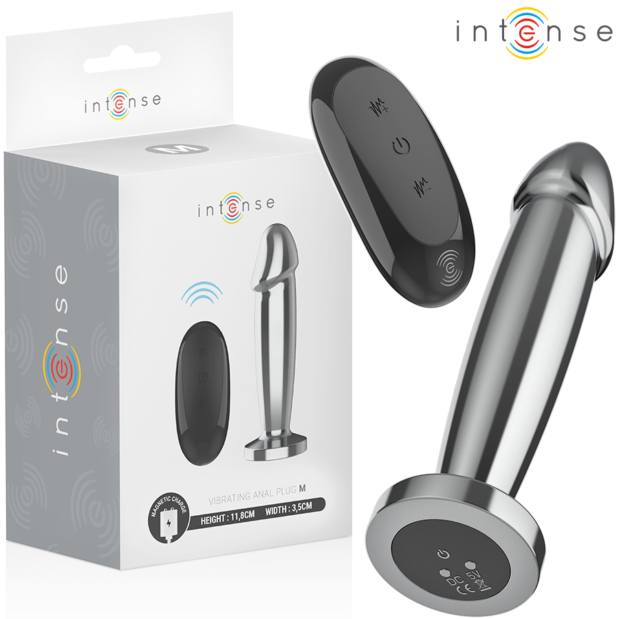 INTENSE - ANALPLUG 10 VIBRATIONER METALDILDO MED FJERNBETJENING M