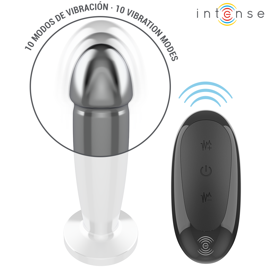 INTENSE - ANALPLUG 10 VIBRATIONER METALDILDO MED FJERNBETJENING M