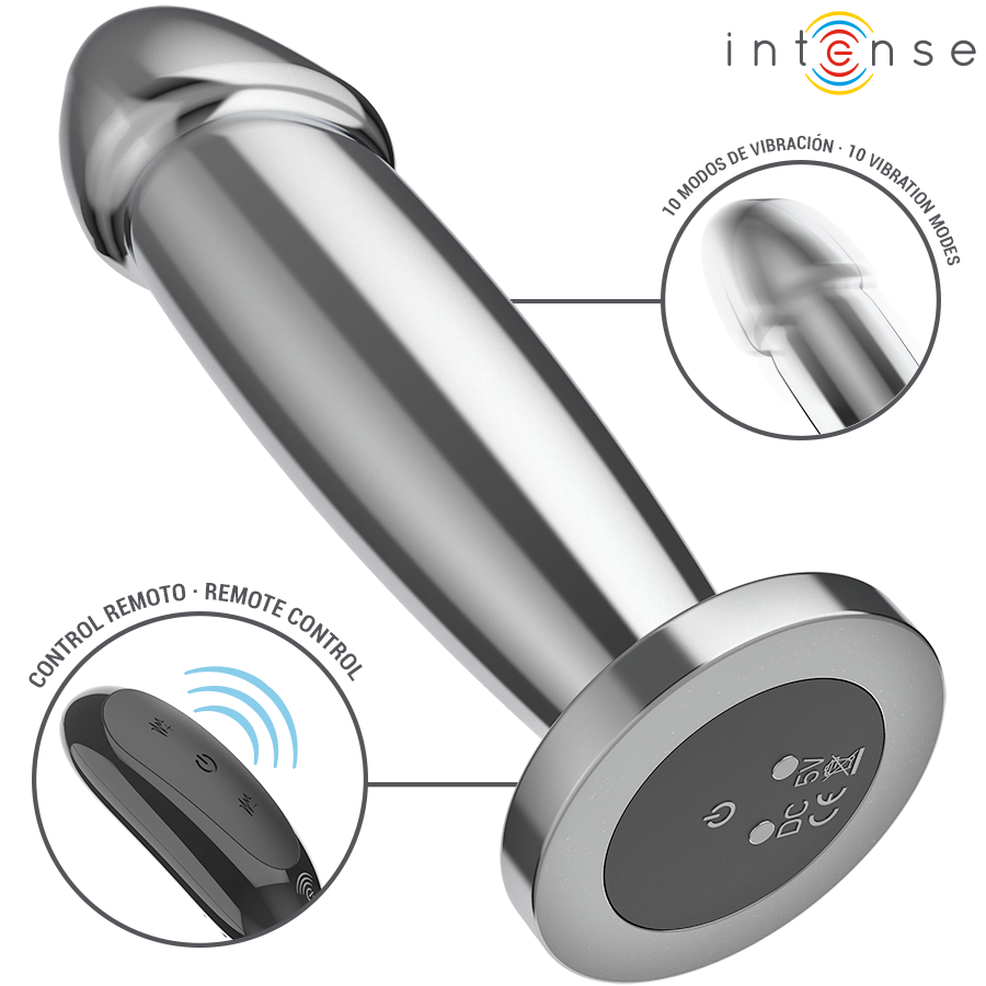 INTENSE - ANALPLUG 10 VIBRATIONER METALDILDO MED FJERNBETJENING M