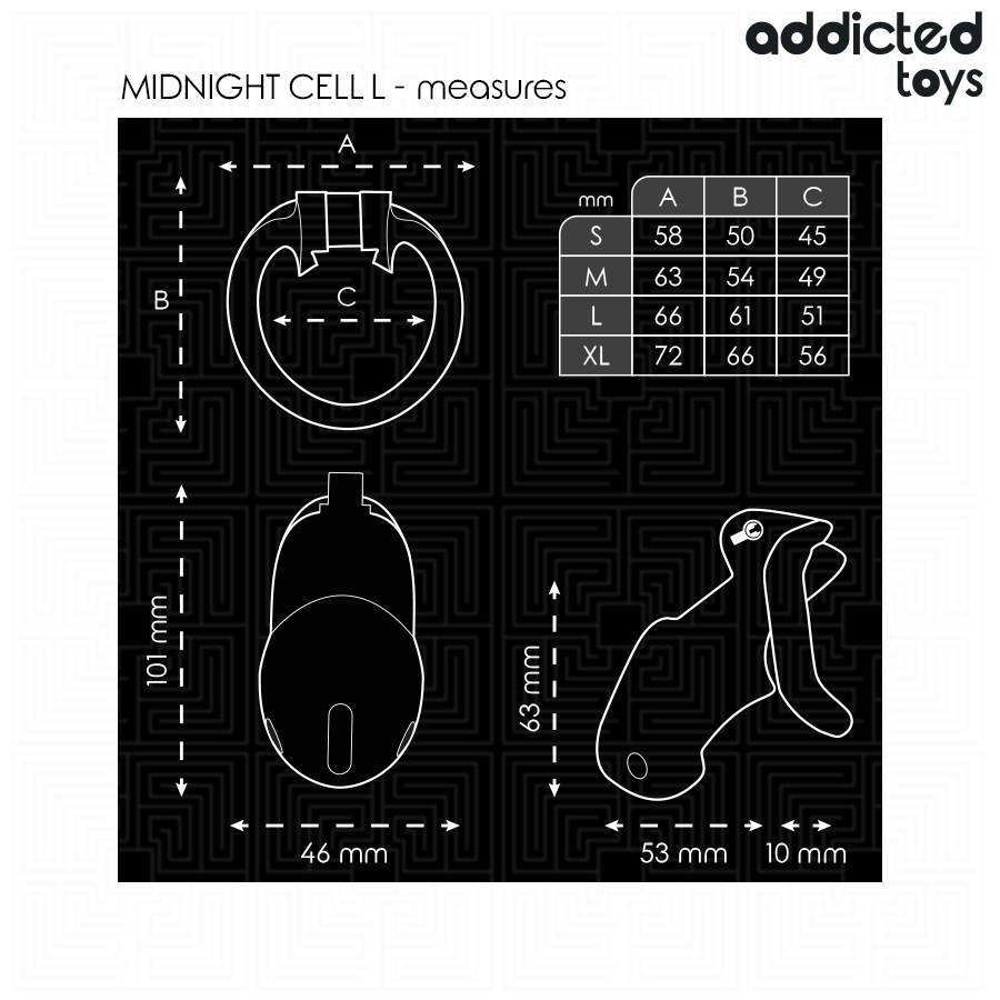 ADDICTED TOYS LOCKED - MINDNIGHT CELL PENIS CAGE STØRRELSE L
