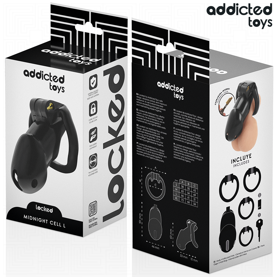 ADDICTED TOYS LOCKED - MINDNIGHT CELL PENIS CAGE STØRRELSE L