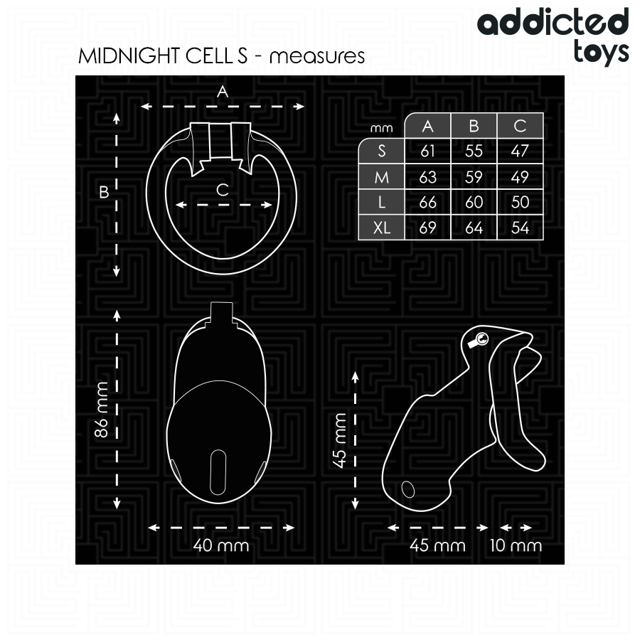 ADDICTED TOYS LOCKED - MINDNIGHT CELL PENIS CAGE STØRRELSE S