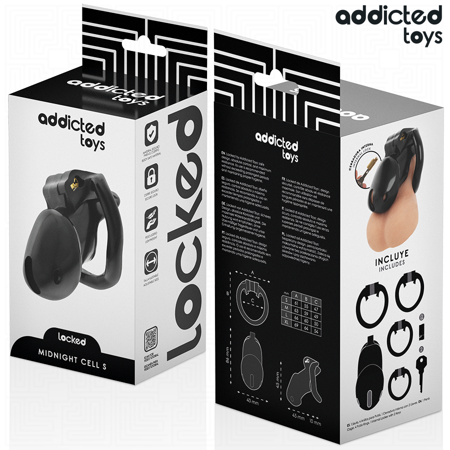 ADDICTED TOYS LOCKED - MINDNIGHT CELL PENIS CAGE STØRRELSE S