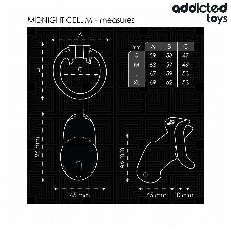 ADDICTED TOYS LOCKED - MINDNIGHT CELL PENIS CAGE STØRRELSE M