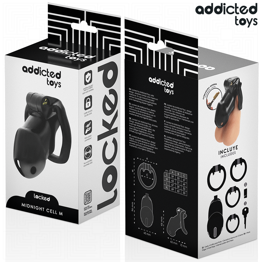 ADDICTED TOYS LOCKED - MINDNIGHT CELL PENIS CAGE STØRRELSE M