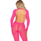 LEG AVENUE - LYSERØD BODYSTOCKING MED ÅBEN RYG ÉN STØRRELSE