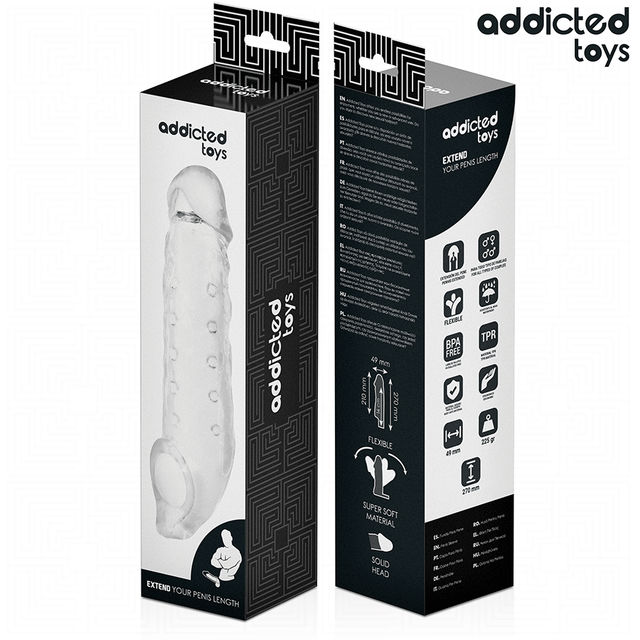 ADDICTED TOYS - TRANSPARENT PENISFORLÆNGNING STØRRELSE S 23 CM