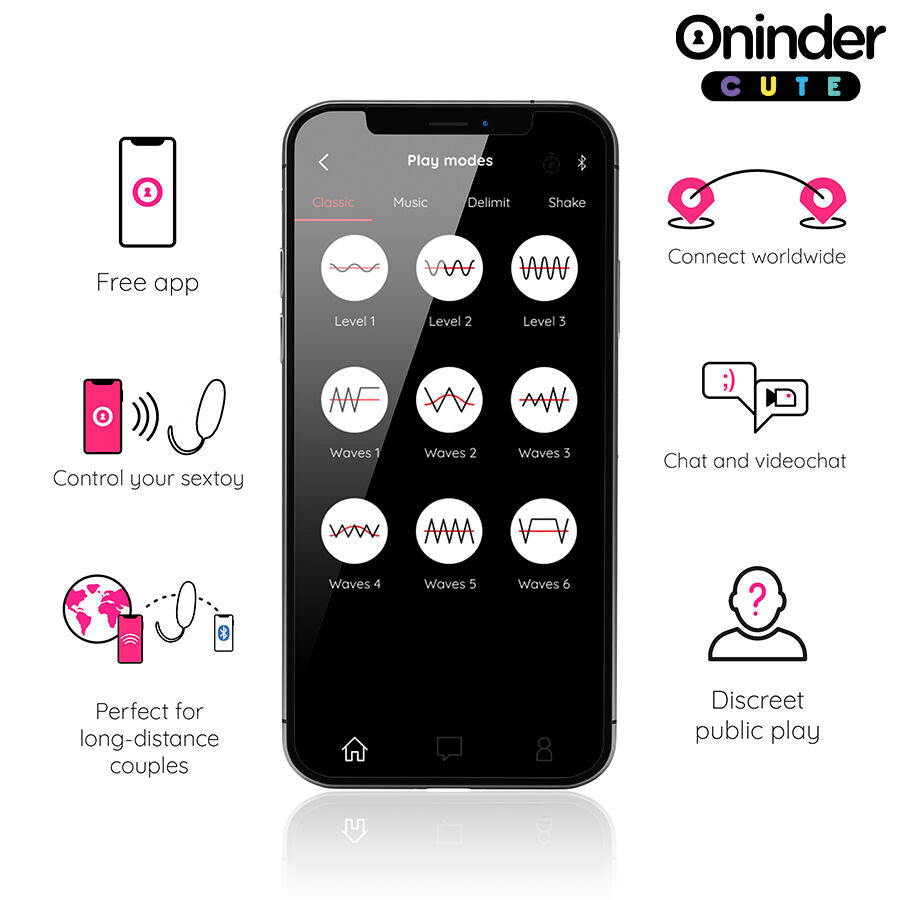 ONINDER CUTE - KÆRLIGHED OG FORNØJELSE VIBRO-BØLGE TAPPENDE SILIKONEÆG - GRATIS GLOBAL APP