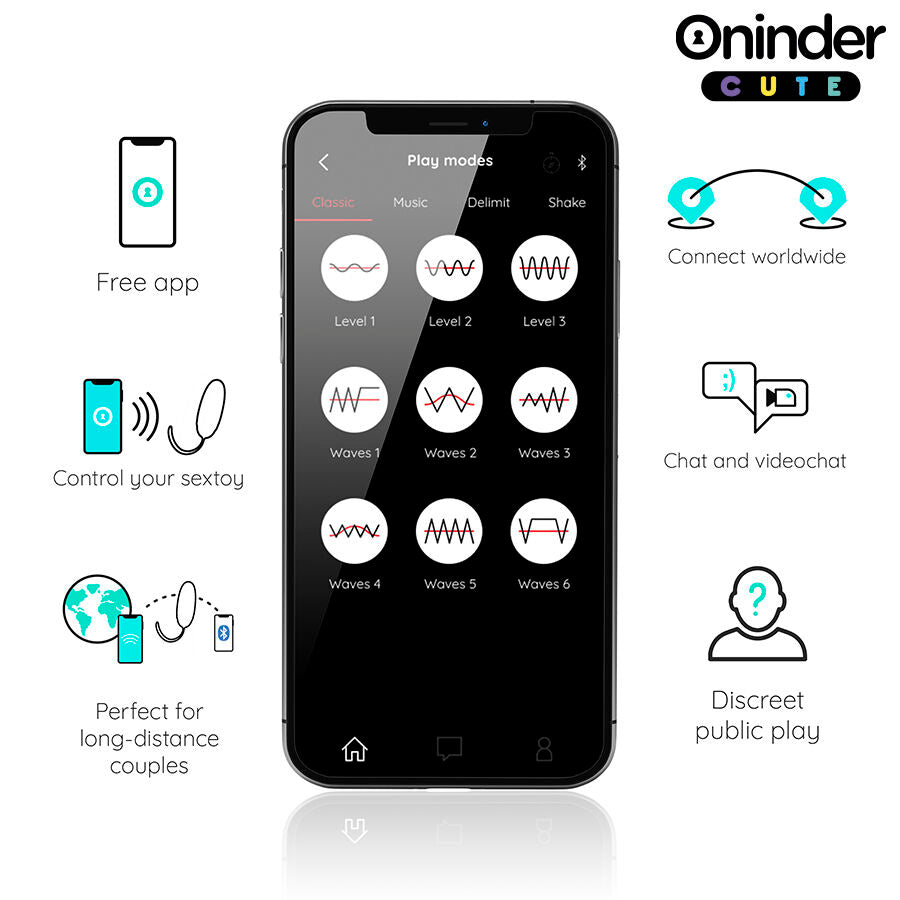 ONINDER CUTE - KÆRLIGHED OG FORNØJELSE VIBRERENDE ÆG - ROTERENDE SILIKONE ÆDELSTEN - GRATIS GLOBAL APP