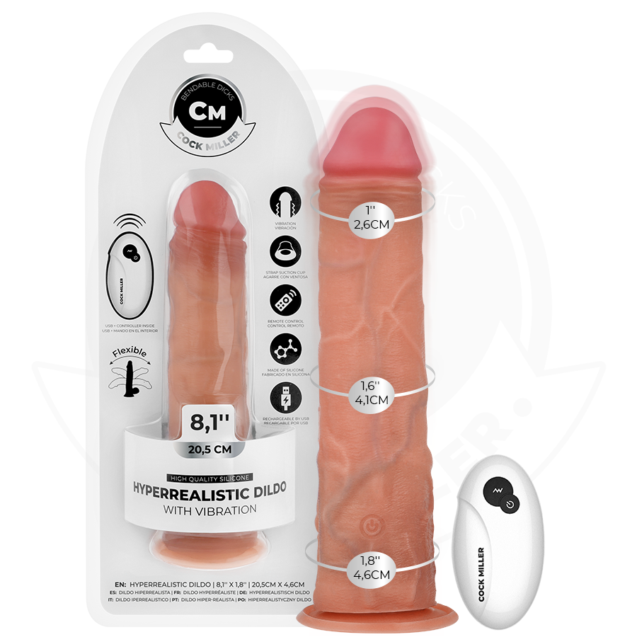 COCK MILLER - REALISTISK DILDO MED SUGEKOP OG FJERNBETJENINGSVIBRATION 20,5 CM