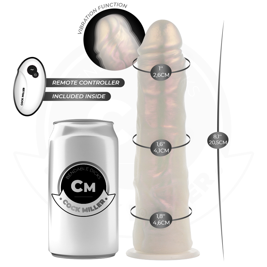 COCK MILLER - DILDO MED SUGEKOP, LYS OG VIBRATION MED FJERNBETJENING HVID 20,5 CM