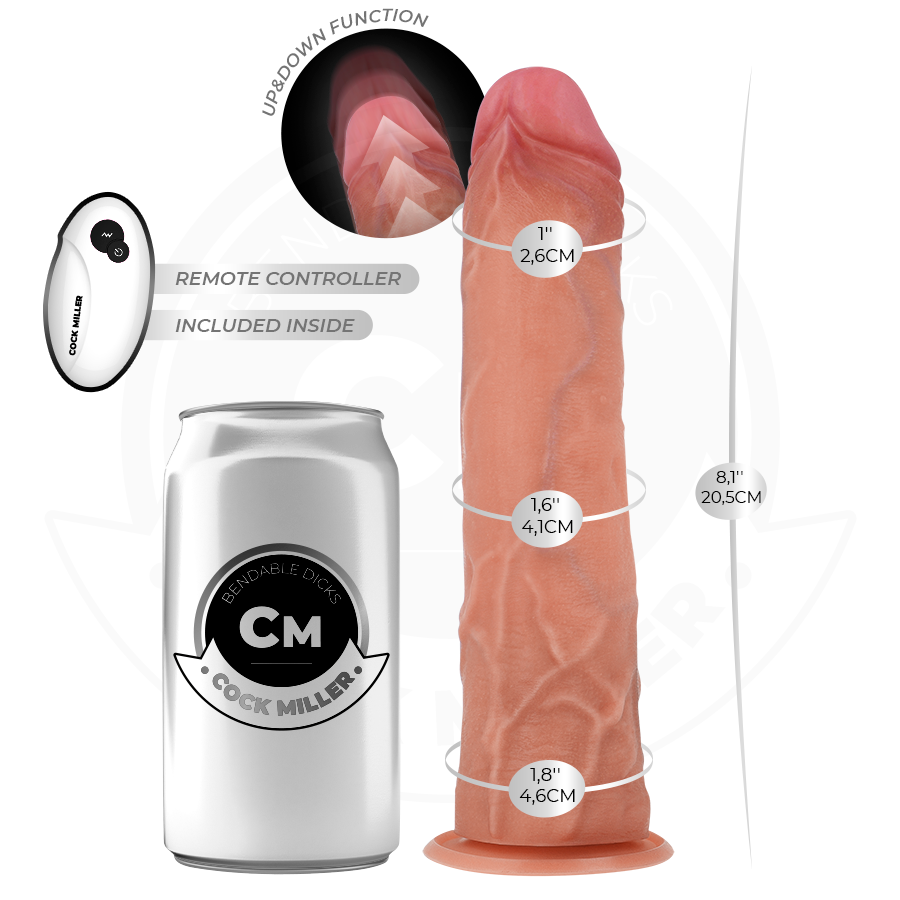 COCK MILLER - HYPERREALISTISK DILDO MED SUGEKOP OG STØV MED FJERNBETJENING 20,5 CM