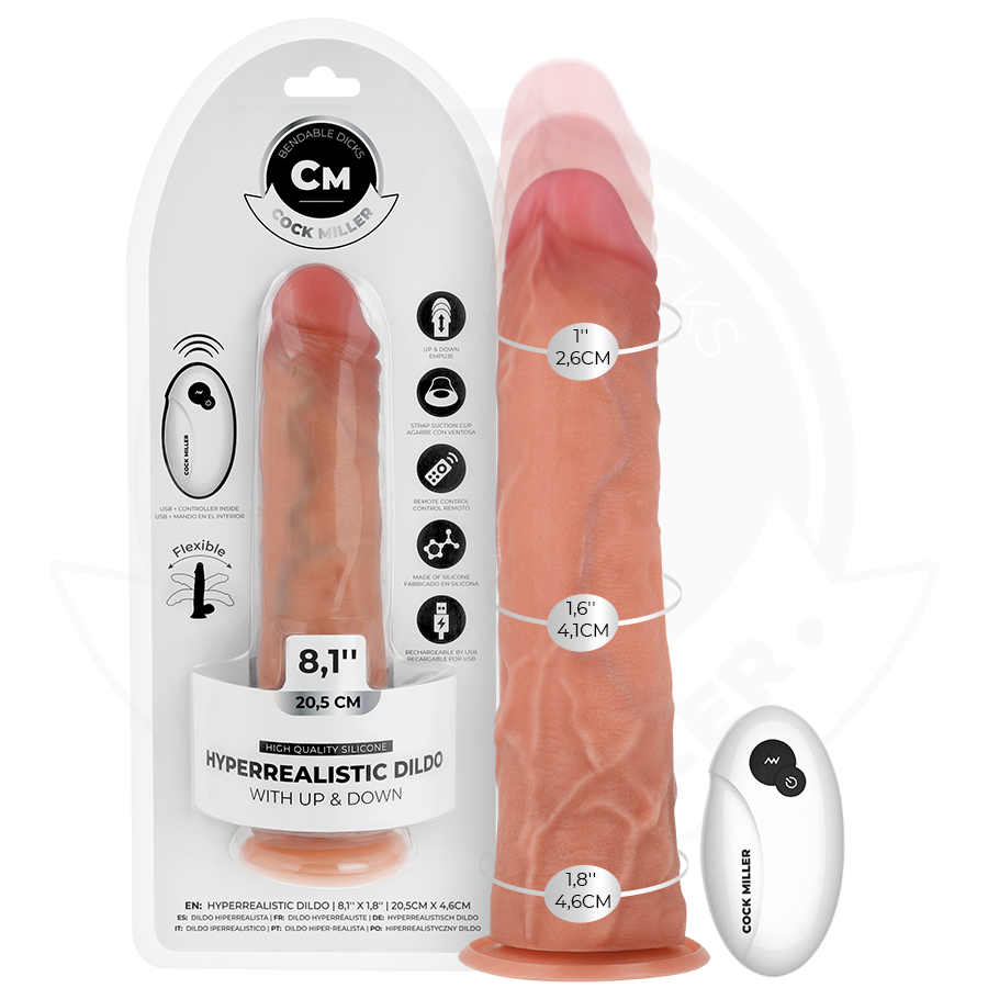 COCK MILLER - HYPERREALISTISK DILDO MED SUGEKOP OG STØV MED FJERNBETJENING 20,5 CM