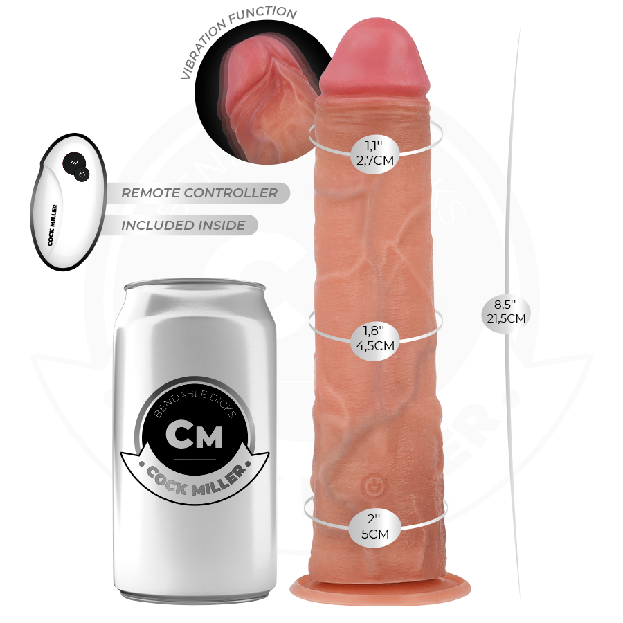 COCK MILLER - REALISTISK DILDO MED SUGEKOP OG VIBRATION MED FJERNBETJENING 21,5 CM