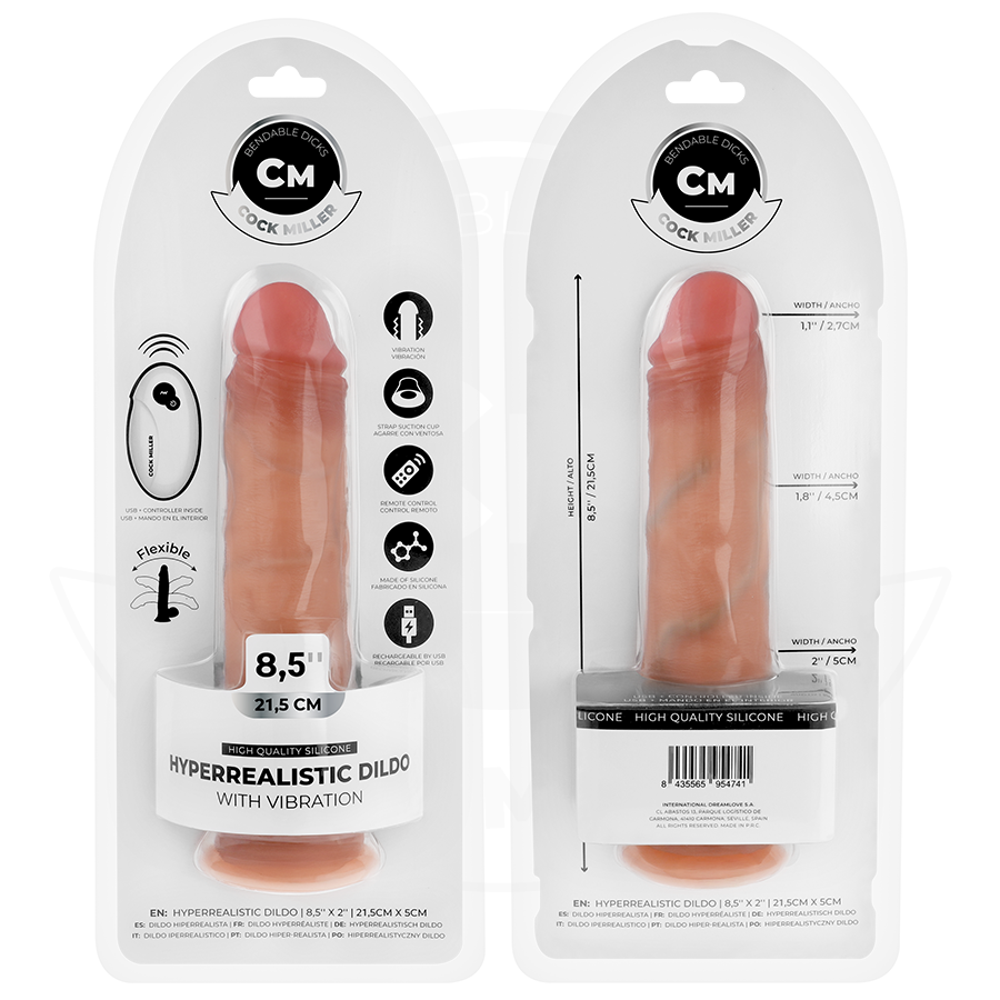 COCK MILLER - REALISTISK DILDO MED SUGEKOP OG VIBRATION MED FJERNBETJENING 21,5 CM