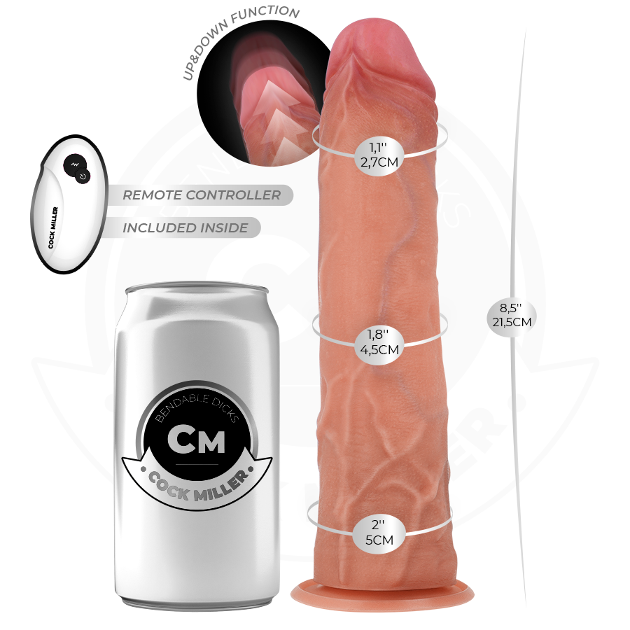COCK MILLER - HYPERREALISTISK DILDO MED SUGEKOP OG STØV MED FJERNBETJENING 21,5 CM