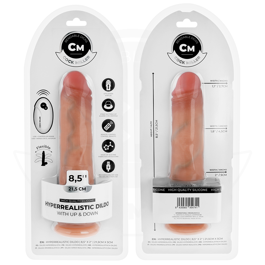 COCK MILLER - HYPERREALISTISK DILDO MED SUGEKOP OG STØV MED FJERNBETJENING 21,5 CM
