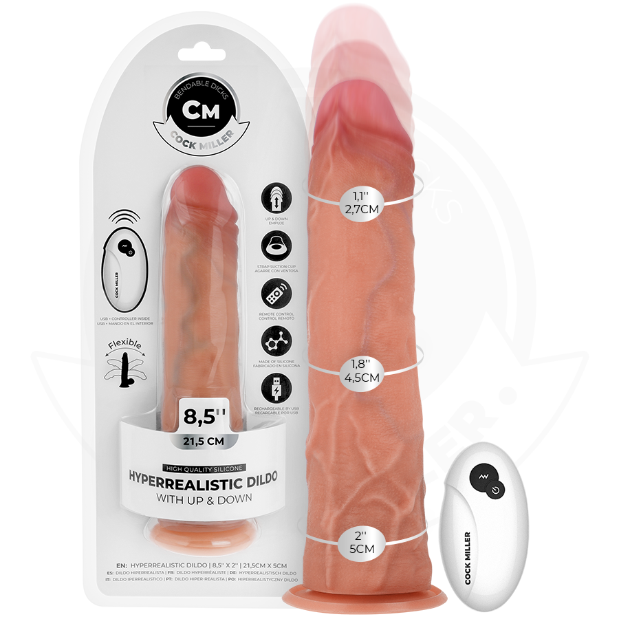 COCK MILLER - HYPERREALISTISK DILDO MED SUGEKOP OG STØV MED FJERNBETJENING 21,5 CM