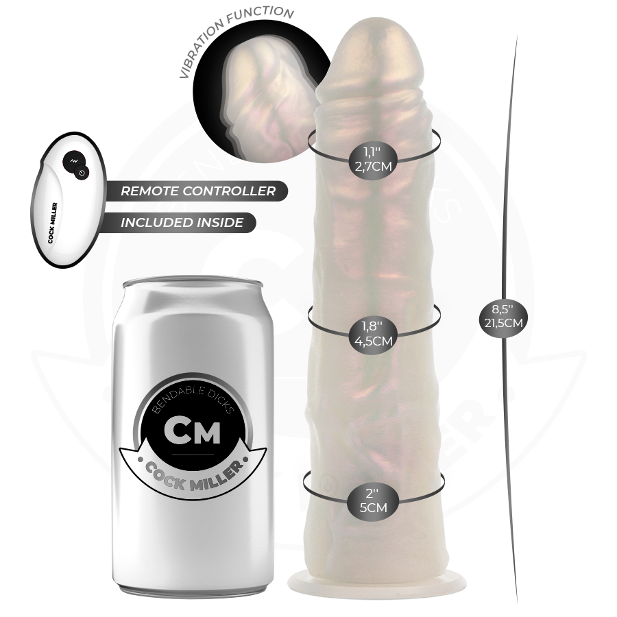 COCK MILLER - DILDO MED SUGEKOP, LYS OG VIBRATION MED FJERNBETJENING HVID 21,5 CM