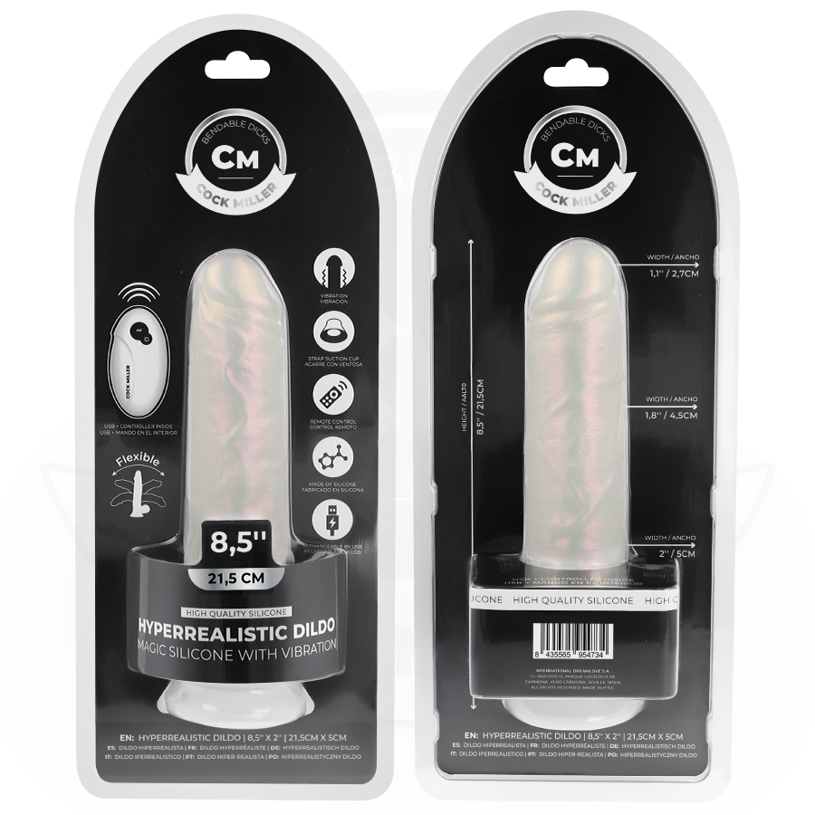 COCK MILLER - DILDO MED SUGEKOP, LYS OG VIBRATION MED FJERNBETJENING HVID 21,5 CM