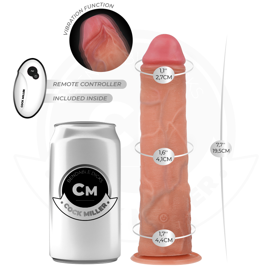 COCK MILLER - REALISTISK DILDO MED SUGEKOP OG FJERNBETJENING AF VIBRATION 19,5 CM