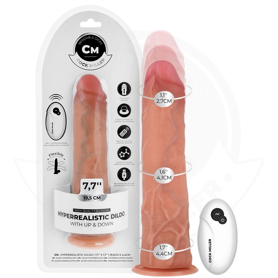 COCK MILLER - HYPERREALISTISK DILDO MED SUGEKOP OG STØV MED FJERNBETJENING 19,5 CM