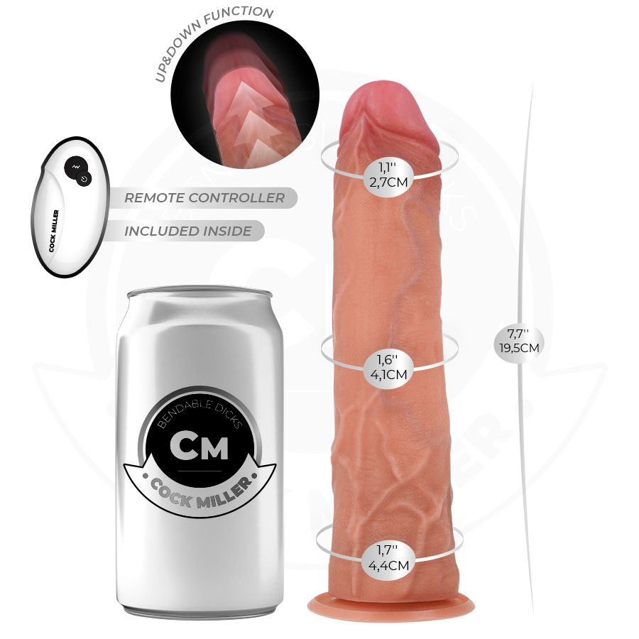 COCK MILLER - HYPERREALISTISK DILDO MED SUGEKOP OG STØV MED FJERNBETJENING 19,5 CM