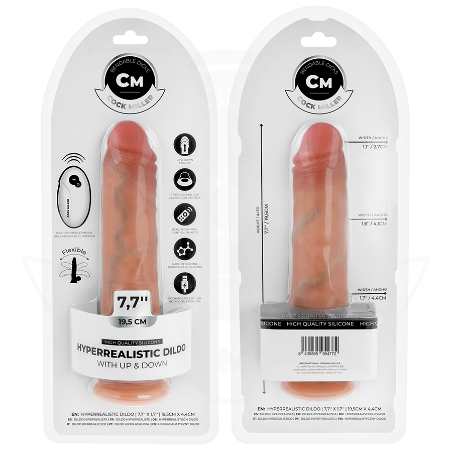 COCK MILLER - HYPERREALISTISK DILDO MED SUGEKOP OG STØV MED FJERNBETJENING 19,5 CM