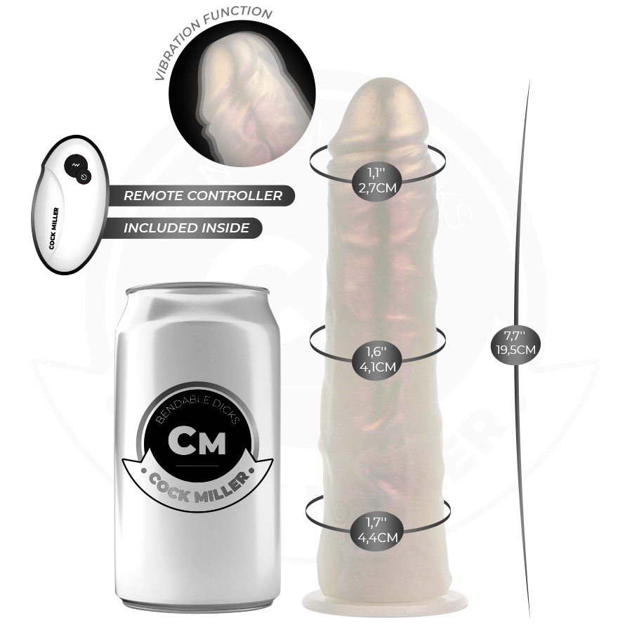 COCK MILLER - DILDO MED SUGEKOP, LYS OG VIBRATION MED FJERNBETJENING HVID 19,5 CM