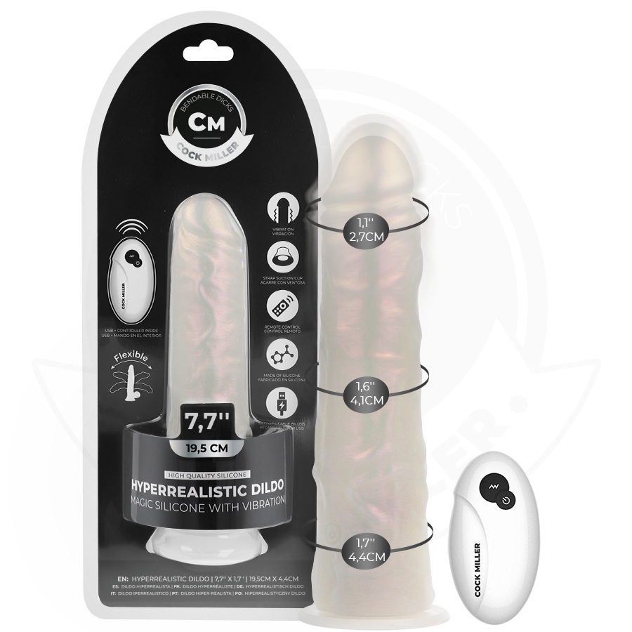 COCK MILLER - DILDO MED SUGEKOP, LYS OG VIBRATION MED FJERNBETJENING HVID 19,5 CM