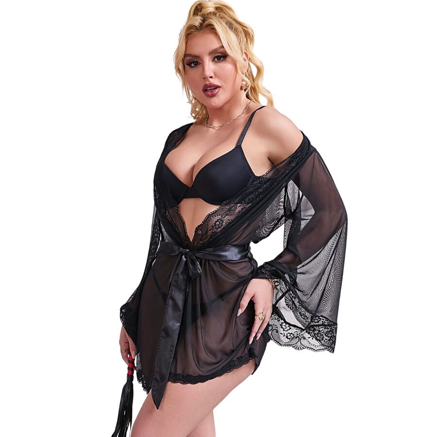 SUBBLIME - TRANSPARENT STOFKÅBE MED BLONDEDETALJER SORT S/M