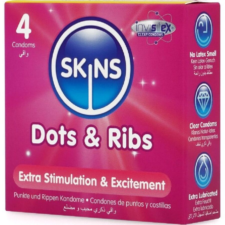 SKINS - DOTS & RIBS PREMIUM KONDOMER PAKKE 4