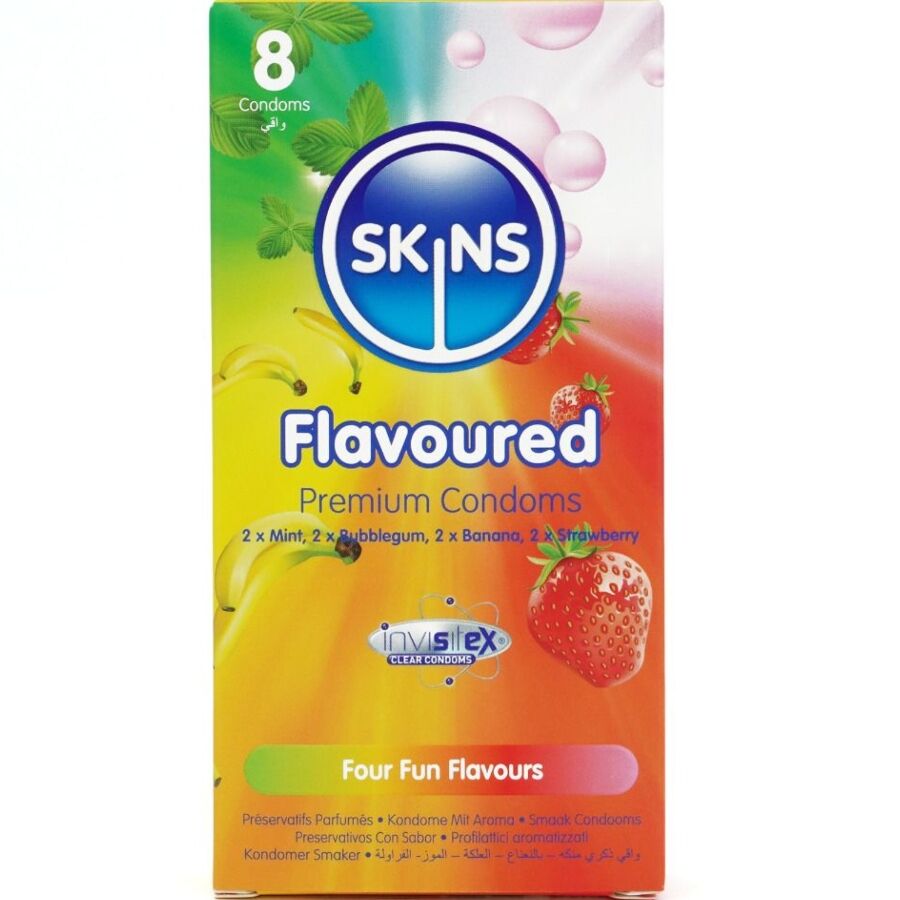SKINS - PREMIUM KONDOMER MED MULTI-SMAGSVARER, PAKKE 8