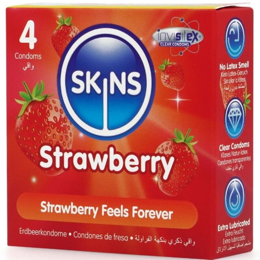 SKINS - JORDBÆR PREMIUM KONDOMER PAKKE 4