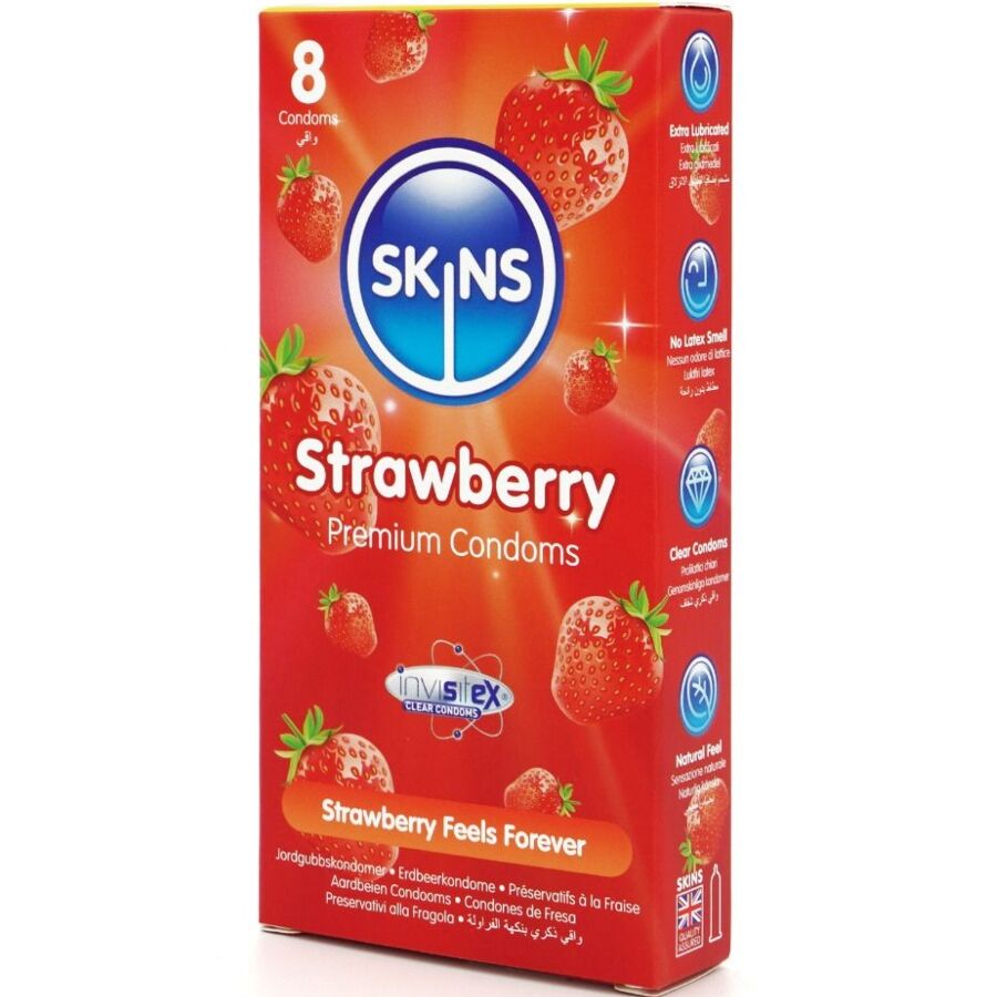 SKINS - JORDBÆR PREMIUM KONDOMER PAKKE 8