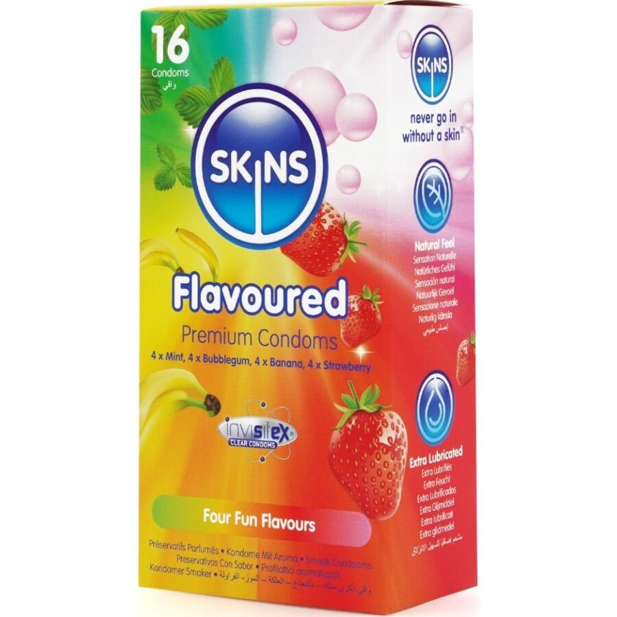 SKINS - PREMIUM KONDOMER MED MULTI SMAGSVARIANTER, PAKKE 16