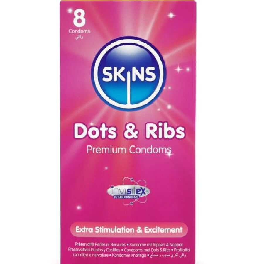 SKINS - DOTS & RIBS PREMIUM KONDOMER PAKKE 8