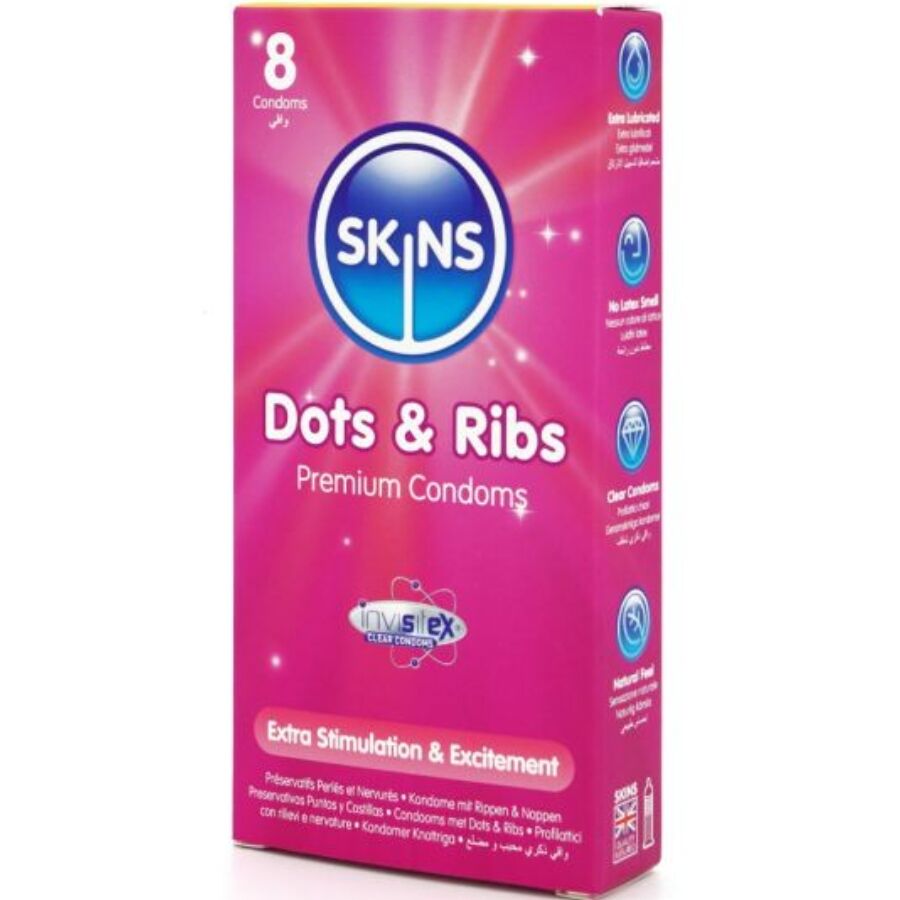 SKINS - DOTS & RIBS PREMIUM KONDOMER PAKKE 8