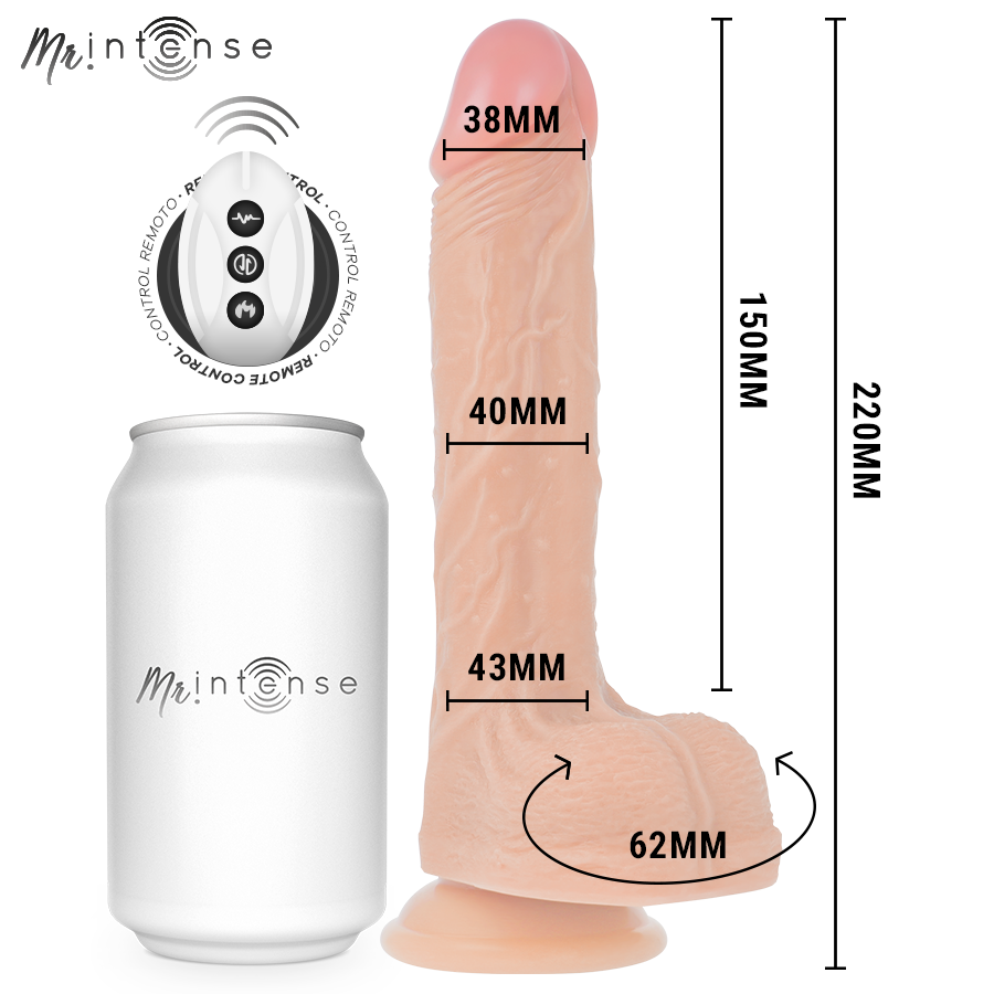 MR INTENSE - BROSNAN REALISTISK MULTIFUNKTIONEL MED VIBRATION, OP- OG NED-FJERNBETJENING, 22 CM - ELLER - 4 CM