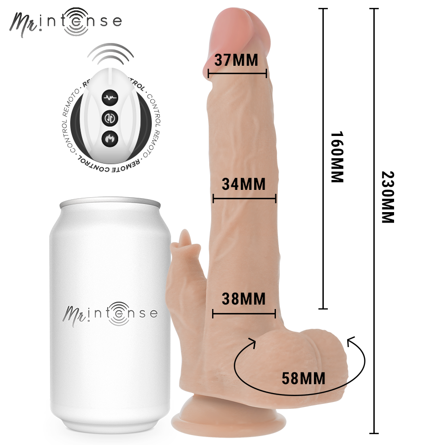 MR INTENSE - REALISTISK MULTIFUNKTIONS REDFORD MED VIBRATION OG OP- OG NED-FJERNBETJENING 23 CM -O- 3,5 CM