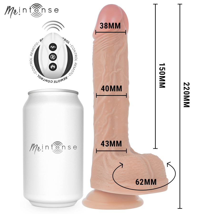 MR INTENSE - BALDWIN REALISTISK MULTIFUNKTIONEL MED VIBRATION, OP- OG NED-FJERNBETJENING, 22 CM - ELLER - 4 CM