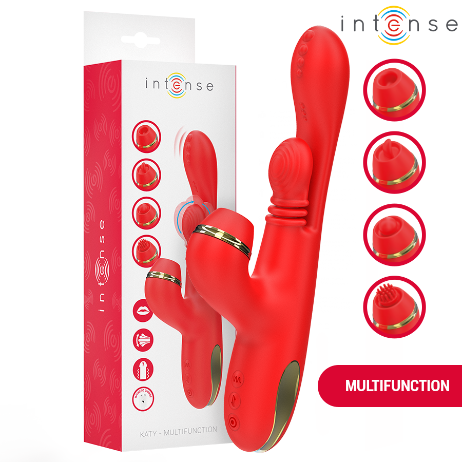 INTENSE - KATY MULTIFUNKTIONS KLITORIS STIMULATOR 4 UDSKIFTNINGSBARE HOVEDER RØDE