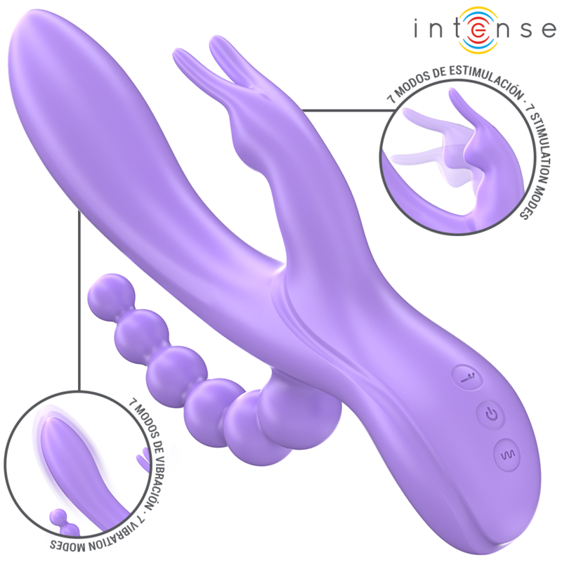 INTENSE - MIKO TRIPLE VIBRATOR KANIN & STIMULATOR & ANAL 7 VIBRATIONER LILLA