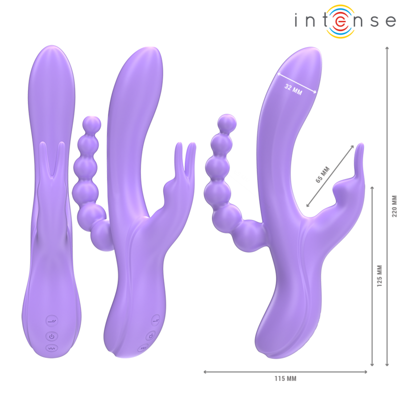INTENSE - MIKO TRIPLE VIBRATOR KANIN & STIMULATOR & ANAL 7 VIBRATIONER LILLA