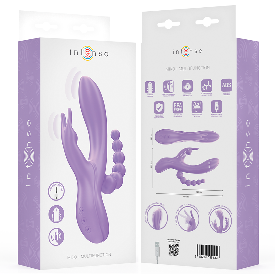 INTENSE - MIKO TRIPLE VIBRATOR KANIN & STIMULATOR & ANAL 7 VIBRATIONER LILLA