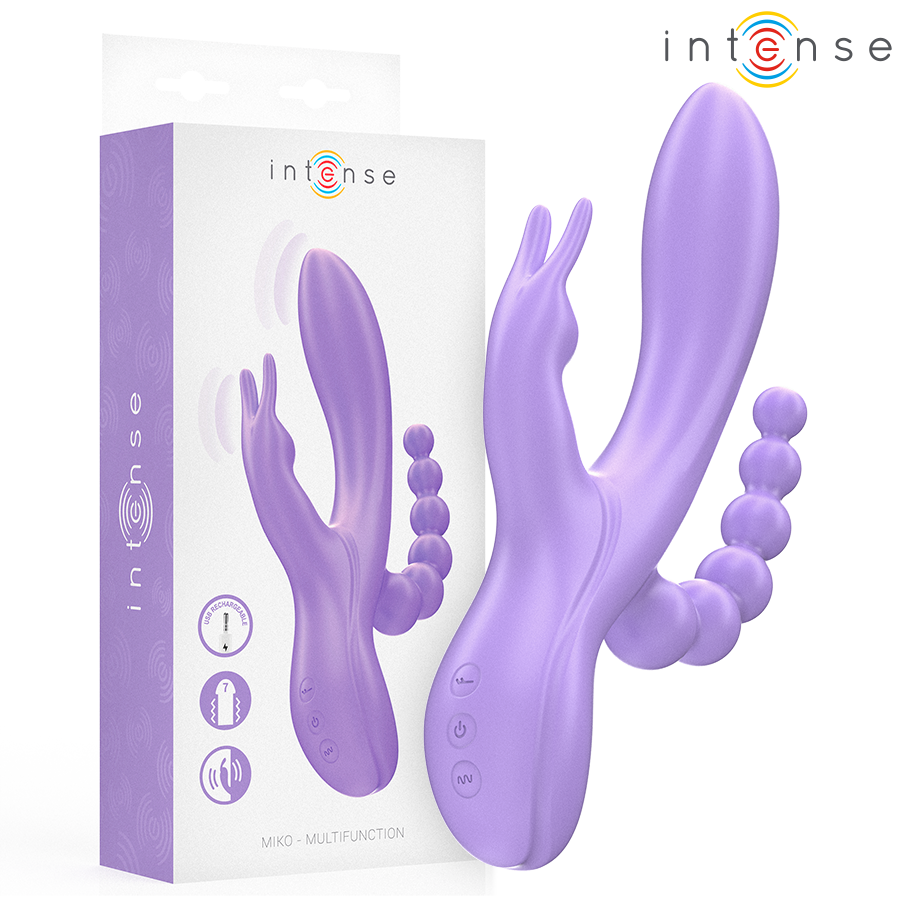 INTENSE - MIKO TRIPLE VIBRATOR KANIN & STIMULATOR & ANAL 7 VIBRATIONER LILLA