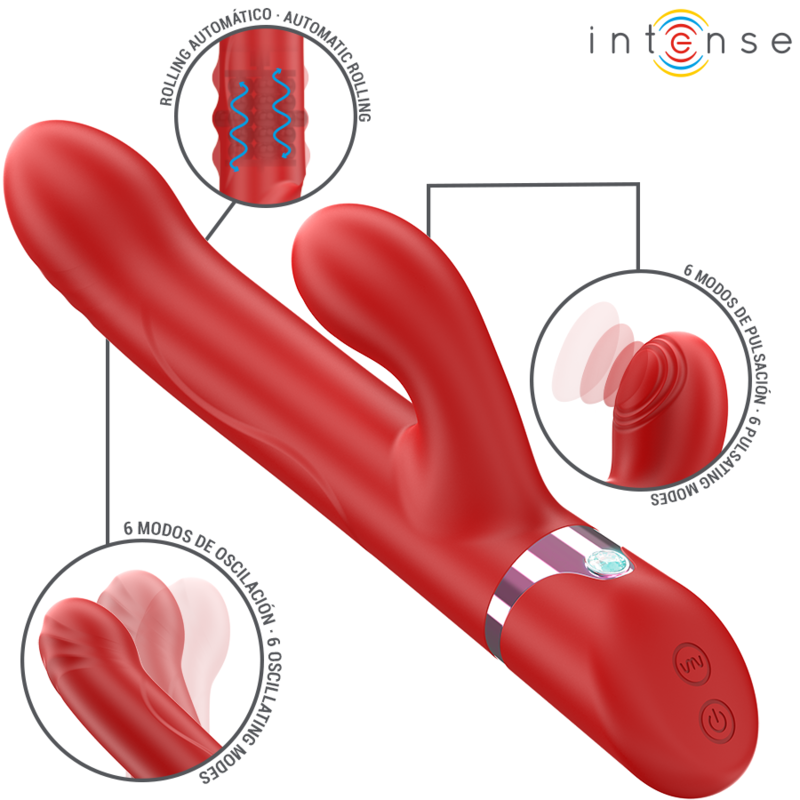 INTENS - LELE MULTIFUNKTIONSVIBRATOR ROTERENDE & OSCILLERENDE & STIMULERING RØD