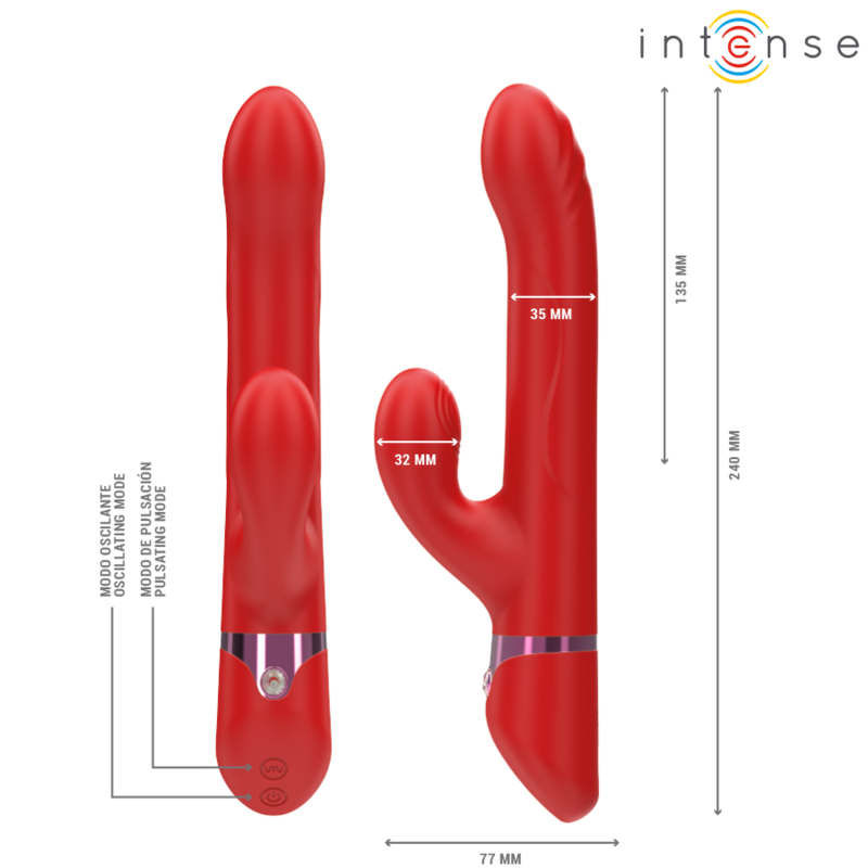 INTENS - LELE MULTIFUNKTIONSVIBRATOR ROTERENDE & OSCILLERENDE & STIMULERING RØD