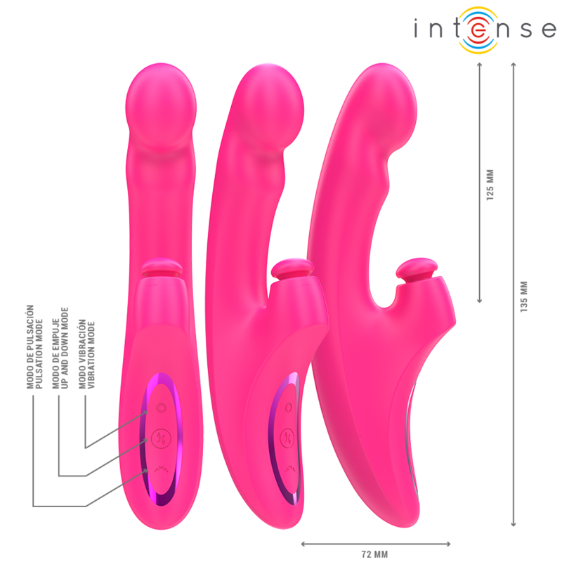 INTENSE - EMI VIBRATOR 13,5 CM MULTIFUNKTION 3 I 1 10 VIBRATIONER LYSERØD
